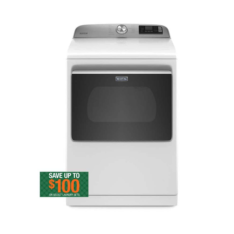 Maytag 7.4 cu. ft. 240-Volt Smart Capable White Electric Vented Dryer with Hamper Door and Steam, ENERGY STAR