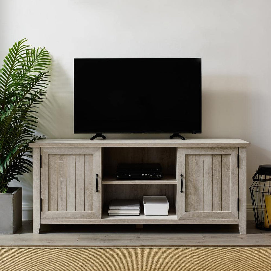 Walker Edison Furniture Company 58 in. White Oak Composite TV Stand 62 in. with Doors