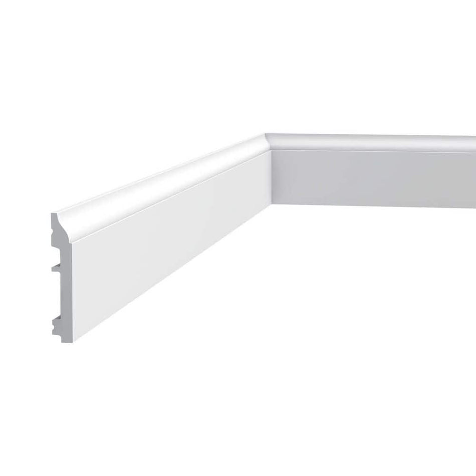 ORAC DECOR 1/2 in. D x 3-3/8 in. W x 78-3/4 in. L Primed White High Impact Polystyrene Baseboard Moulding (4-Pack)