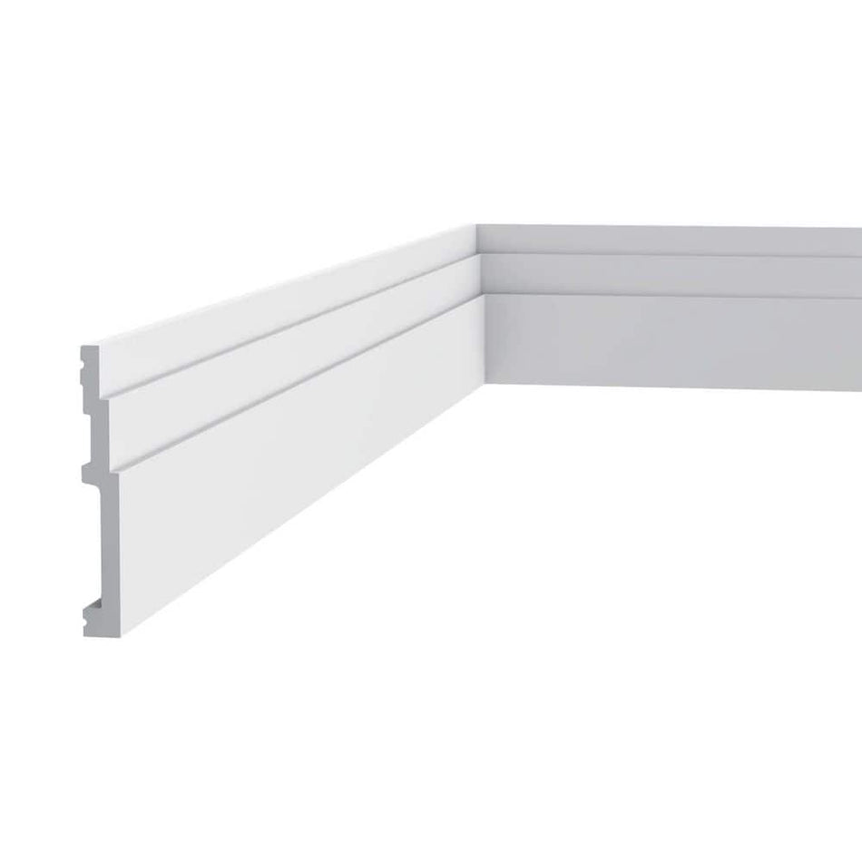 ORAC DECOR 5/8 in. D x 4-3/4in. W x 78-3/4 in. L Primed White High Impact Polystyrene Baseboard Moulding (16-Pack)