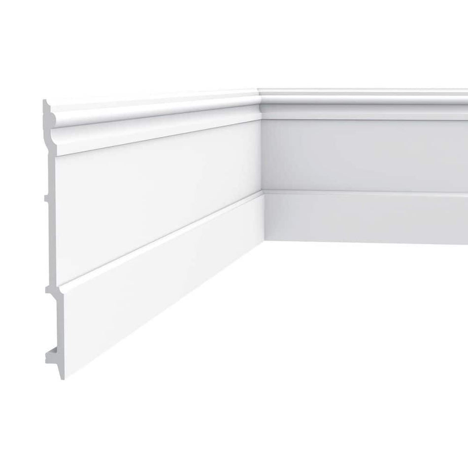 ORAC DECOR 7/8 in. D x 8-1/4 in. W x 78-3/4 in. L Primed White High Impact Polystyrene Baseboard Moulding (9-Pack)