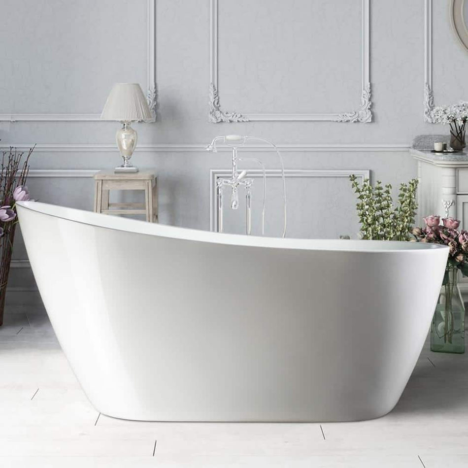 Vanity Art Limoges 55 in. Acrylic Flatbottom Bathtub in White/Polished Chrome