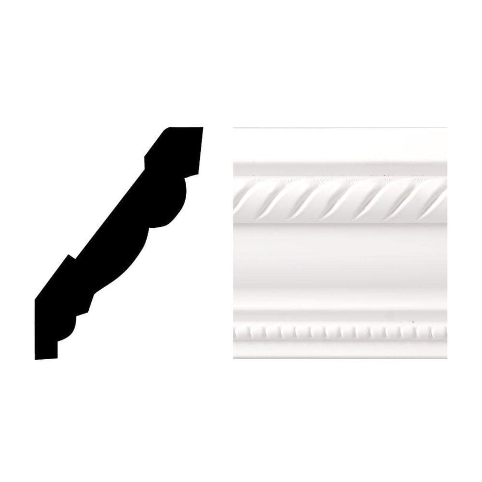 Royal Mouldings 6611 11/16 in. x  3.625 in. x  96 in. Finished White PVC Rope Crown Moulding (1-Piece ? 8 Total Linear Feet)