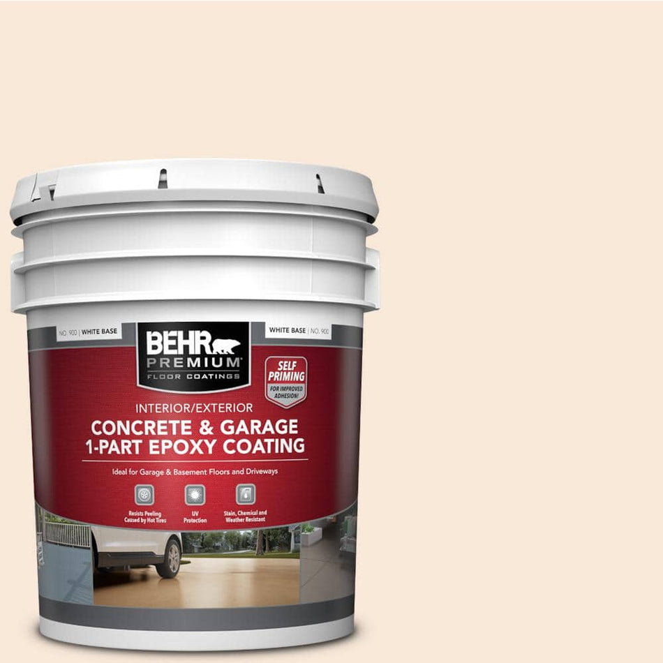 BEHR PREMIUM 5 gal. White Self-Priming 1 Part Epoxy Interior/Exterior Concrete and Garage Floor Paint