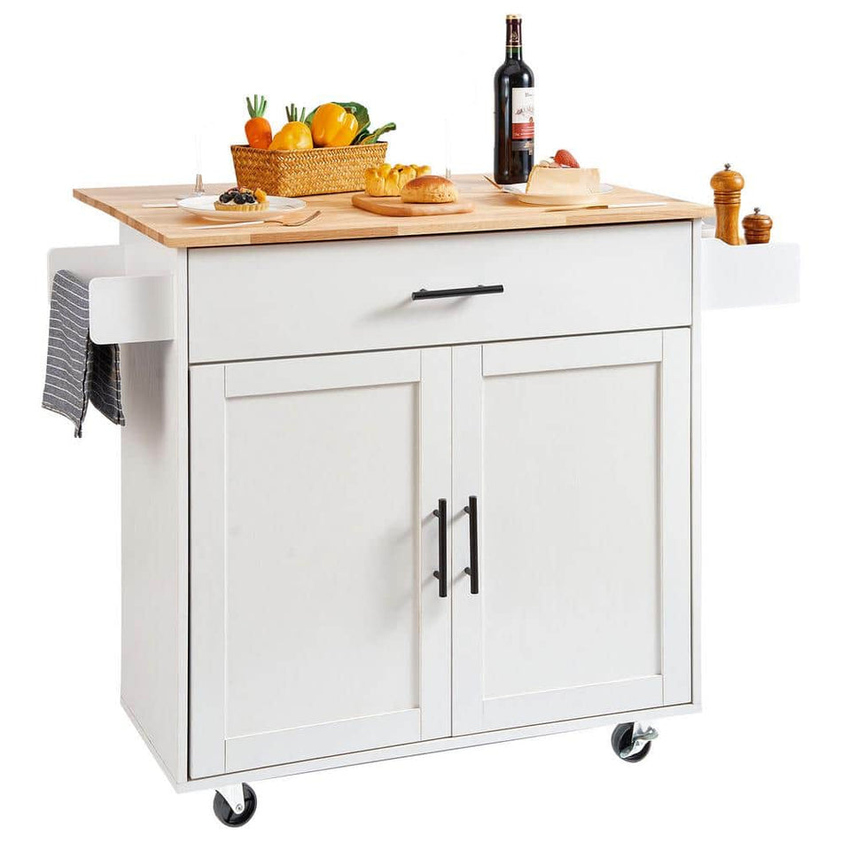 VEVOR Kitchen Island Cart Top 35.4 in. W Mobile Carts with Storage Cabinet Rolling Kitchen Carts White