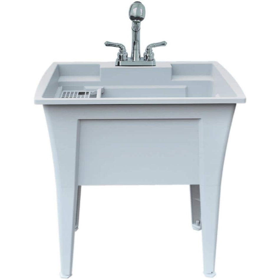 RUGGED TUB 32 in. x 22 in. Polypropylene Granite Laundry Sink with 2 Hdl Non Metallic Pullout Faucet and Installation Kit