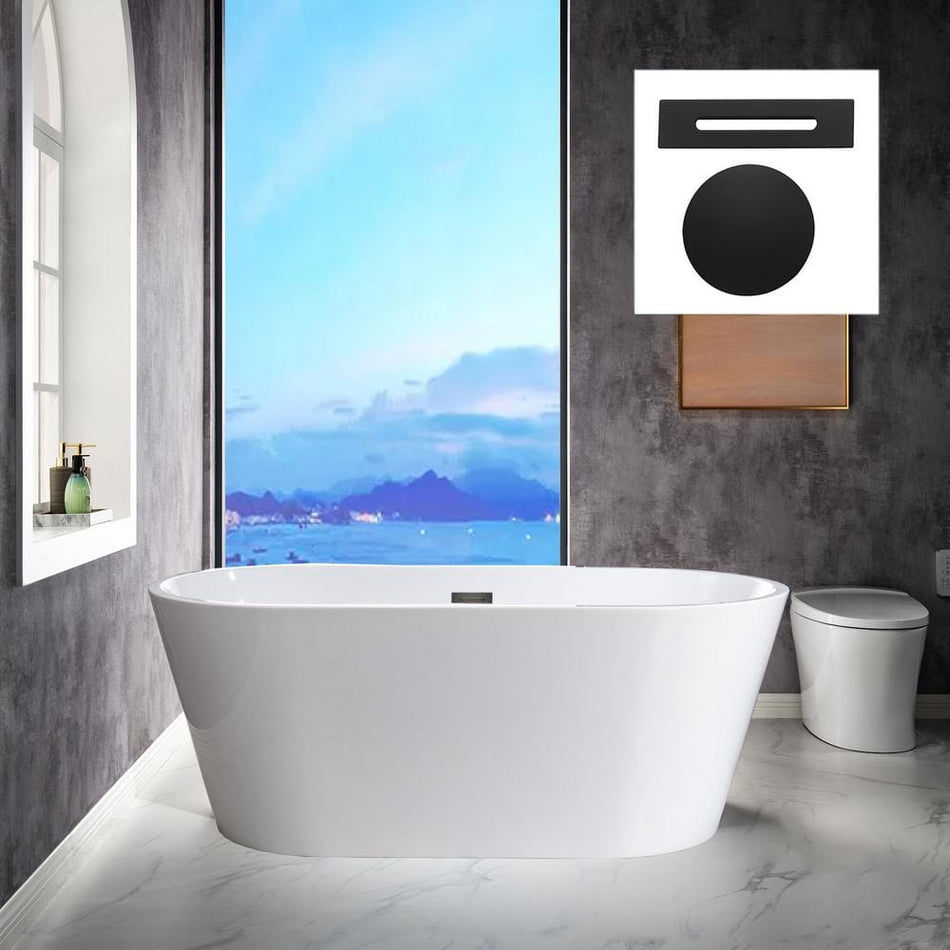 WOODBRIDGE Derby 59 in. Acrylic FlatBottom Double Ended Bathtub with Matte Black Overflow and Drain Included in White