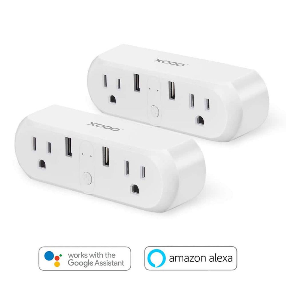 Xodo Wi-Fi Smart Plug Outlet 10A USB Connectors,Compatible w/ Alexa and Google Assistant,Remote App Control,ETL Listed,2-Pack